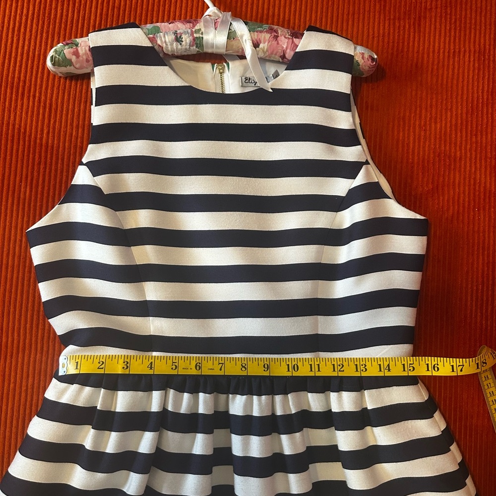 Classic Navy and Cream Striped Sleeveless Dress w/ Kelly Green Hem - Women’s 10 - Picture 3 of 7